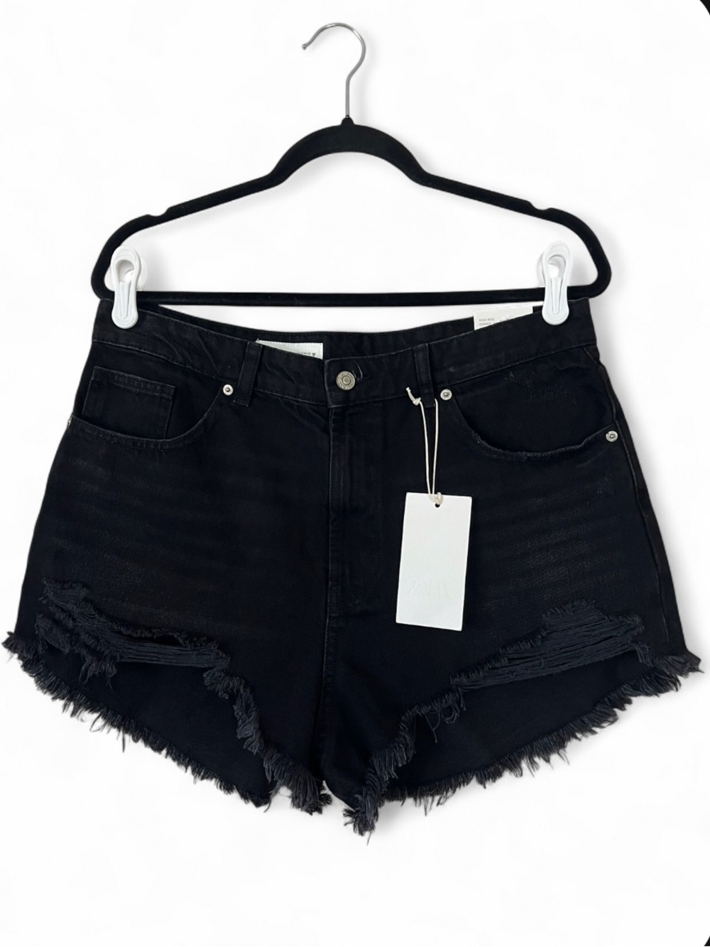 Zara High Rise Curved Jean Shorts 12 Distressed Gothic Grunge Minimalist